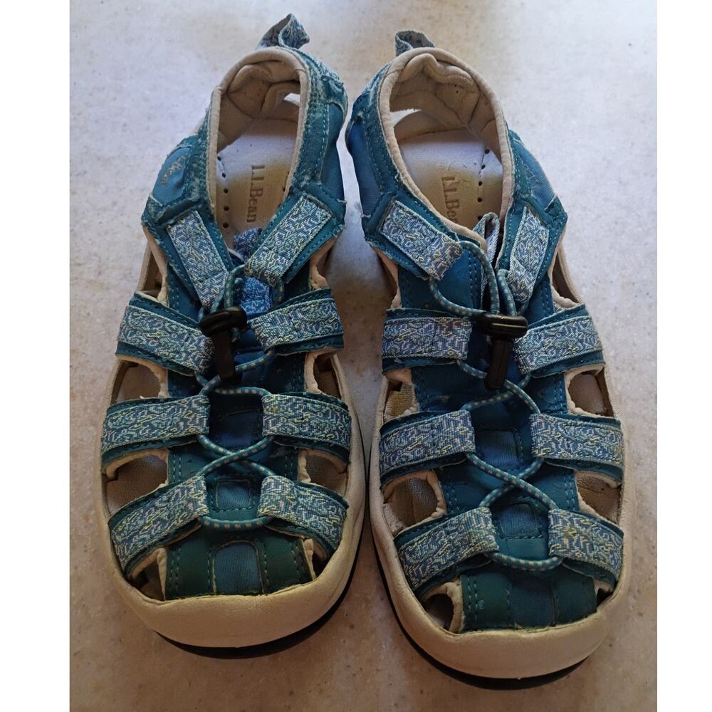 L.L. Bean Sport Sandals Womens 7 Blue Teal Fisherman Water Shoes Non Marking